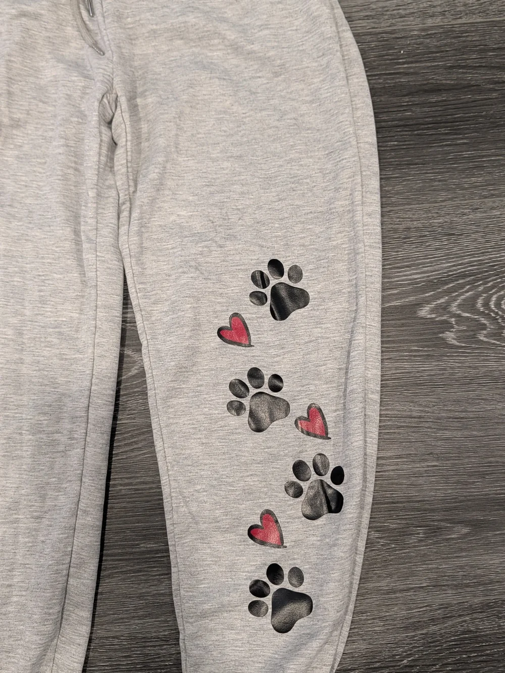 Women's Grey Jogger Sweatpants with Paw & Heart Print